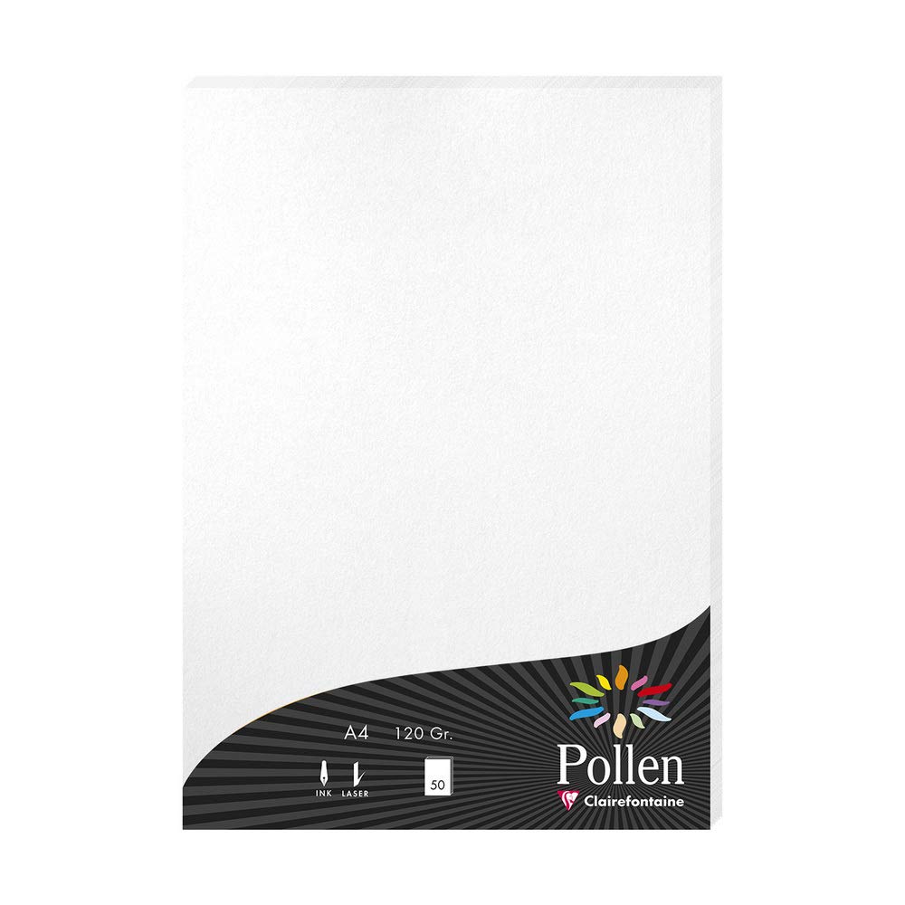 Clairefontaine 24302C Iridescent White Paper Pack of 50 Sheets A4 (21x29,7cm) 120gsm Invitation paper Events and Correspondence Pollen Range Premium Smooth