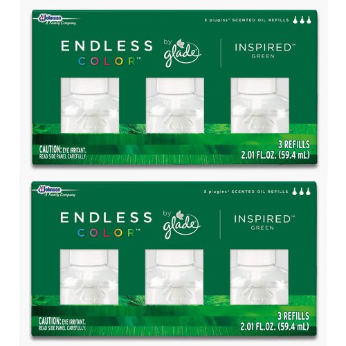 Glade Endless Color Scented Oil Refills, Inspired Green, 3 ct Pack of 2