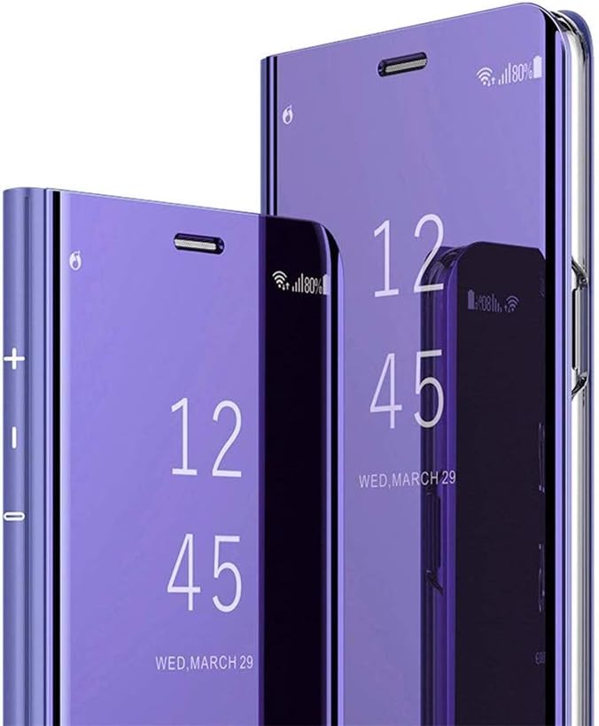 ISADENSER Redmi K30 Case Redmi K30 Flip Case with Clear View Flip Plating Mirror Makeup Glitter Slim Shockproof Full 360 Body Protective Mirror Case for Xiaomi Redmi K30 Mirror Purple