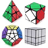 Tresbro Speed Cube Set, Pyramid Mirror Skew Megaminx Cube Collection, Toy Puzzles for Kids and Adults Set of 4