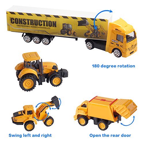 Oumoda Transport Car Carrier Truck Toy, Die-cast Construction Truck Vehicle Car Toy Set Matchbox Cars Gifts for Age 3 4 + Years Old Boys and Girls (Includes 10 Small Truck Toy and 1 Big Carrier Truck)