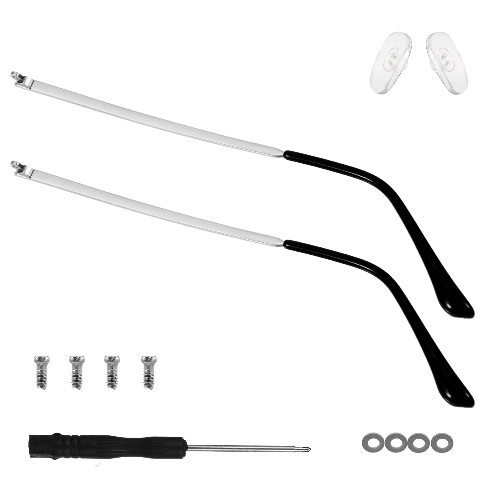 Photo 1 of 1 Pair Glasses Repair Kit with Screws Arm Replacement Sunglass Parts Arms Screw Glass Screwdriver Eyeglass Legs Temples(Silver)