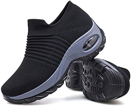 WOSHEJWD Womens Nurse Shoes Walking Sock Sneakers Knit Platform Air Cushion Slip On Fitness Sneaker Work Shoes