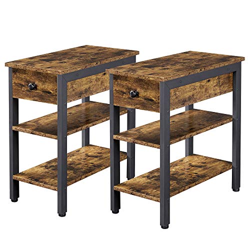 Yaheetech Industrial 3 Tier End Table with Drawer and Storage, Slim End