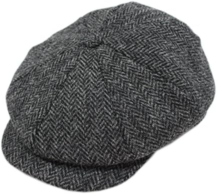 John Hanly Men’s Newsboy Cap 8 Piece Wool Charcoal Herringbone Irish Made