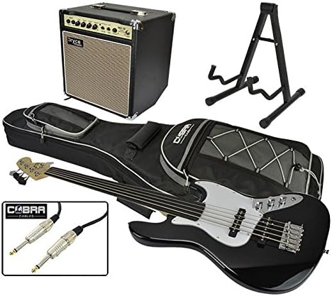 Bryce 5 String Fretless Bass Guitar, Amplifier & Accessory Set - Black