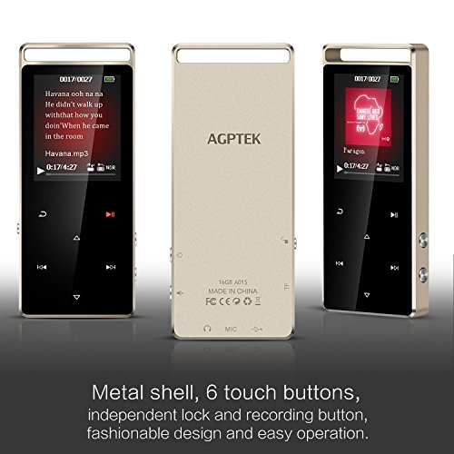 AGPTEK-A01S-16GB-MP3-Player-Touch-Screen-with-FM-Radio-Lossless-Sound-Metal-Music-Player-with-Touch-Button-Independent-Lock-Support-up-to-128GB-for-Sport-Black
