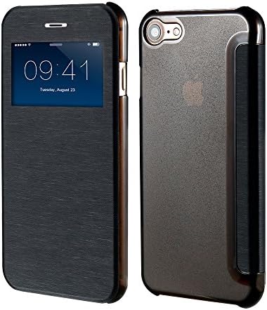 Case for Iphone 7 - Ultra Slim thin PU Flip Case with Clear Soft TPU Back Cover for Apple iPhone 7 - BLACK