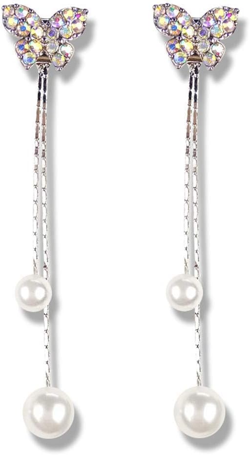 Tcplyn Butterfly Long Earrings Artificial Pearl Dangle Drop Earrings Long Tassel Chain Drop Earrings Women Butterfly Earrings Popular