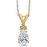 Gem Stone King 14K Yellow Gold DEF Lab Grown Diamond and Green Peridot Pendant Necklace for Women | 0.82 Cttw | Gemstone April Birthstone | Pear Shape 8X5MM | With 18 Inch Chain