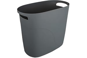 JiatuA Small Trash Can Slim Waste Basket with Handles 3.2 Gallon / 12 Liter Plastic Garbage Container Bin for Bathroom, Bedroom, Kitchen, Home Office, Dorm, Kids Room, Dark Grey