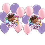 14 pc Doc Mc Stuffins Party Balloons Kit: 2 Mylar 6 Pink Latex 6 Purple Latex