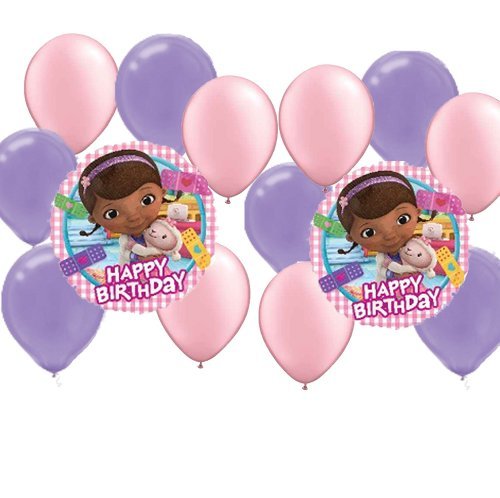 14 pc Doc Mc Stuffins Party Balloons Kit: 2 Mylar 6 Pink Latex 6 Purple Latex