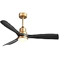 52" Modern Black and Gold Ceiling Fan with Lights and Remote, ETL Listed, 3 Downrods, 3 Blade Gold Black Ceiling Fans, Reversible Quiet DC Motor, 3 Timer for Outdoor Patio Waterproof Bedroom