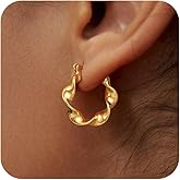 Poaiiu Chunky Gold Hoop Earrings for Women, Chunky 14K Gold Plated Thick Hoop Earrings Hypoallergenic Lightweight Trendy Waterdrop Teardrop Twisted Earrings Triple Hoops Jewelry Gift Prom Valentine