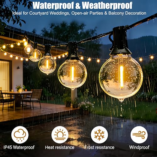 LaPitio Guirnalda Luces Exterior Impermeables con Bombillas Irrompibles | 60M, 100+4 Bombillas, Conectable, 2500K Blanco Cálido, para Fiestas de Cumpleaños, Bodas, Terrazas, Jardines Medianos