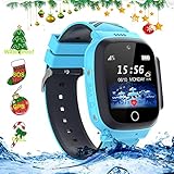 LDB Direct Kids Waterproof Smartwatches,LBS/GPS Tracker SOS Call Voice Chatting Two Way Call Smart Watch Phone with Games Touch Screen for Children 3-12 Girls Boys Christmas Birthday Gift (Blue)