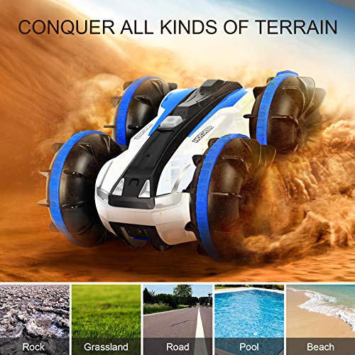 KINGBOT Rc Cars, Waterproof Stunt Car Remote Control Amphibious Cars with 2 Sides Driving On Water & Land Electric Stunt Car Toys for Children (waterproof car)