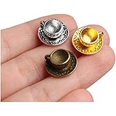 Acxico 30Pcs Coffee Cup and Tray Charms/Pendants Antiqued Silver Double Sided 3D 14 x 14 mm DIY Handmade Accessories