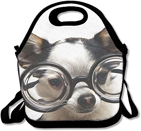 SZYYMM Chihuahua Glasses Portable Shoulders Lunch Bag,Outdoor Office Travel Picnic Food Container Lunchboxes For Kids Adults