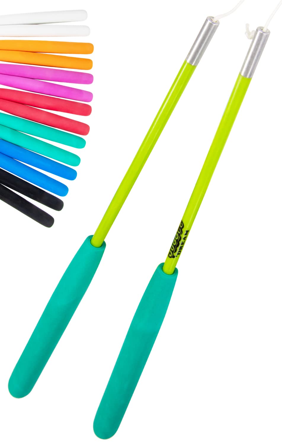 Juggle Dream SuperGlass Fibre Diabolo Handsticks with String - these Juggling Diablo Hand Sticks are Designed for Grinds and Stick Releases (Green)