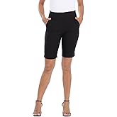 HDE Women's Pull On Bermuda Shorts Mid Rise 10" Inseam Shorts with Pockets
