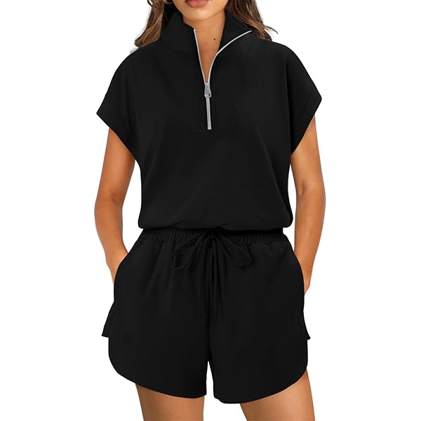 Tankaneo Women's 2 Piece Lounge Set - Short Sleeve Top & Drawstring Shorts Summer Pajamas