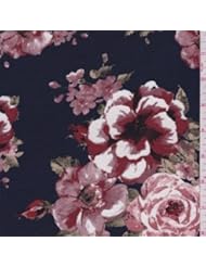 Art and Craft Supply: Navy Floral Rayon Jersey Knit, Fabric By the Yard - Fashion Fabrics Club