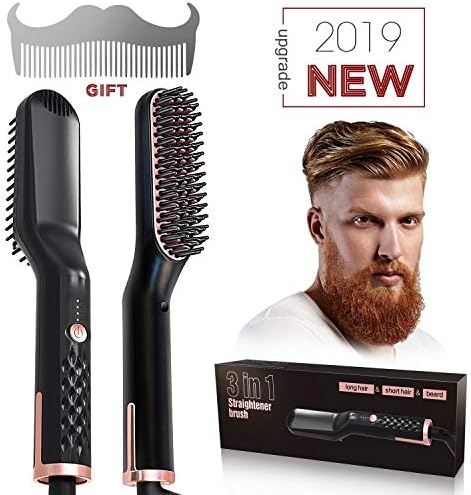 Beard Straightener Comb,Inpher 3 in 1 Electric Quick Hair Straightening Brush Anti-Scald Portable Multifunctional Hair Styler Straightening Brush Hair Comb Gift for Men Women