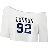 SHENHE Women's Off The Shoulder Crop Top Jersey Shirt Y2k Graphic Short Sleeve Loose Tee