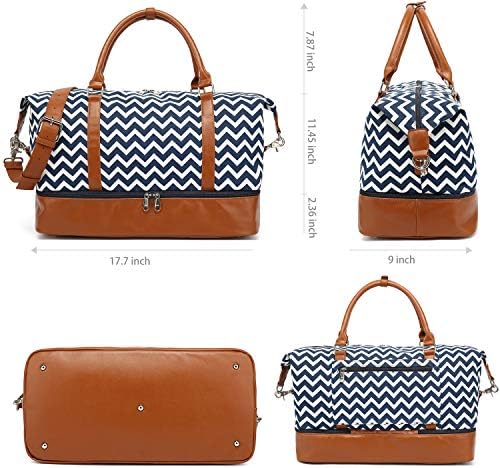 Women Canvas Travel Weekender Bag Carryon Shoulder Bag Overnight Tote Bag PU Leather with Shoe Compartment Duffle 3 Women Canvas Travel Weekender Bag Carryon Shoulder Bag Overnight Tote Bag PU Leather with Shoe Compartment Duffle