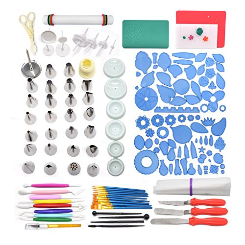 AK ART KITCHENWARE Gum Paste and Icing Leaf and Flower Tool Kit 75 Flower&Foliage Cutters 26 Icing Piping Tool 1 Veining Board 1 Foam Pad 1 Rolling Pin 10 Brushes 4 Frilling Sticks 8 Modelling Tool