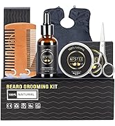 Beard Growth Kit for Men with Beard Growth Oil/Beard Comb/Beard Balm/Beard Scissors/Beard Bib, Be...