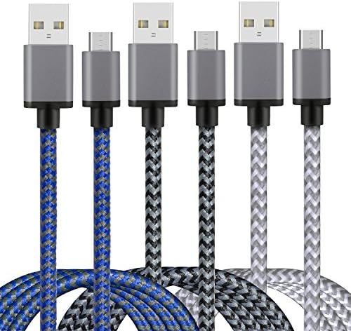 iForever 3-Pack 6ft Micro USB Cable 2.0 A-Male to Micro B Charging Cable Charge Cord Charger with Nylon braided and Metal Connector for Nexus, LG, HTC, Android, Sony, (Black White Blue)