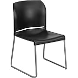 Flash Furniture HERCULES Series 880 lb. Capacity Black Full Back Contoured Stack Chair with Gray Powder Coated Sled Base