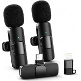 Acuvar Wireless Lavalier Microphone for Vlogging iPhone &amp; Android, 2 Pack Mini Wireless Mic, Plug &amp; Play Clip On Mics for Vlogging Video Recording, Interview, Adapter