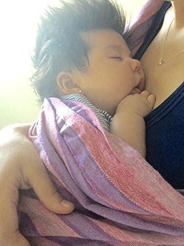 Ring Sling Baby Carrier (Pink and purple stripes). 100% Cotton. Ideal for breastfeeding and hands free activities.