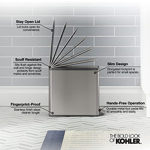Kohler 20957ST Bathroom, 2.5 Gallon Small Trash Can with QuietClose