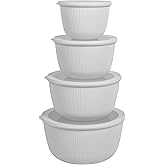 BoxedHome Nesting Plastic Mixing Bowls, BPA-Free Plastic, Microwave and Dishwasher Safe, Set of 4, 1.27/2.22/3.38/4.76quart, Grey