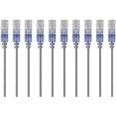 Monoprice Cat6A Ethernet Patch Cable - Snagless RJ45, 550Mhz, 10G, UTP, Pure Bare Copper Wire, 30AWG, 10-Pack, 3 Feet, Gray - SlimRun Series