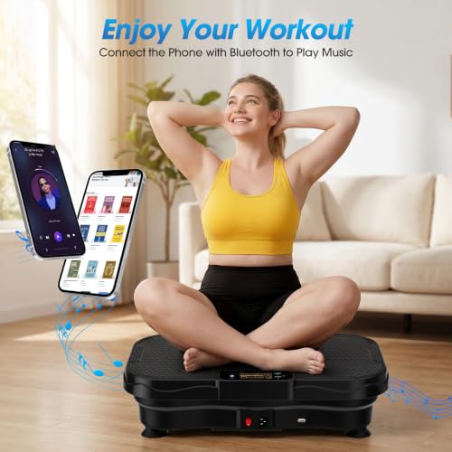 Furaso Vibration Plate Exercise Machine, Bluetooth Vibration Plate for Lymphatic Drainage Weight Loss, 200 Speed Level, 450 Lbs Capacity Vibrating Platform Workout Equipment for Home Women Men, Black