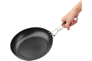 Camping Frying Pan, 9.4in Non Stick Iron Fry Pan with Folding Handle for Outdoor Camping Picnic Hiking