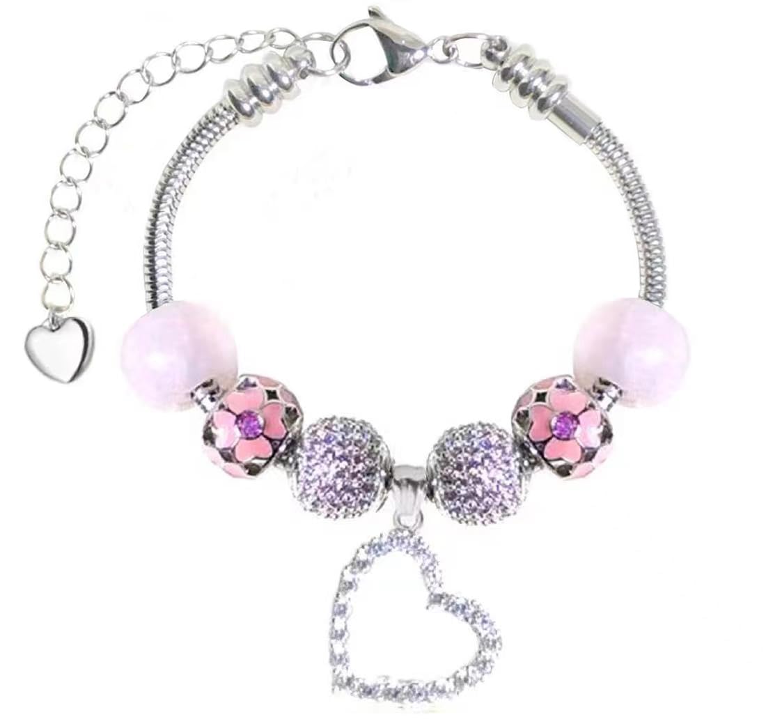 White Birch Large Fit Pandora Bracelets for womens Adjustable Size 26cm to 31cm October Birthstone Pink