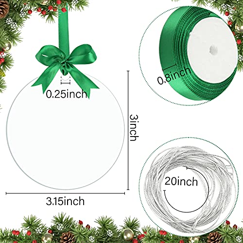 BigOtters Christmas Acrylic Ornaments, 20PCS 3 Inch Acrylic Christmas Ornaments Acrylic Christmas Tree Ornaments with 1 Roll Green Ribbon for Christmas Tree Party Hanging Decoration Tag DIY Crafts