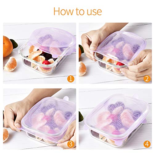 Silicone Stretch and Seal Lids, Bpa-Free Silicone Seal Lids and Bowl Elastic Reusable Covers for Coffee Mug, Jar, Can and More Kitchen Container - 12 Pack of Clear White and Purple 【Snowflake】 Lids