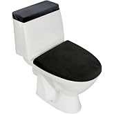 Stretch Velvet Toilet Lid Cover and Toilet Tank Lid Cover Set | Soft Toilet Lid Covers for Bathroom, Plush Skin-friendly Texture, Elastic Bottom, Machine Wash, Black