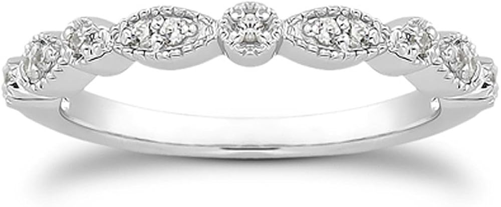 espere Milgrain Marquise & Round Cubic Zirconia Eternity Ring Stacking Infinity Wedding Band Sterling Silver Platium Plated or Rose Gold Plated Size 3.5-9.5