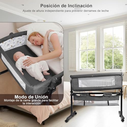 LICBOX Cuna Colecho, Catres con Cesta de Almacenamiento Grande, Mesas de Pañales, Colchones, Mosquiteras, Ruedas Giratorias de 360 Grado, Altura Ajustable, Cuna Portatil Bebe Fácil de Monta