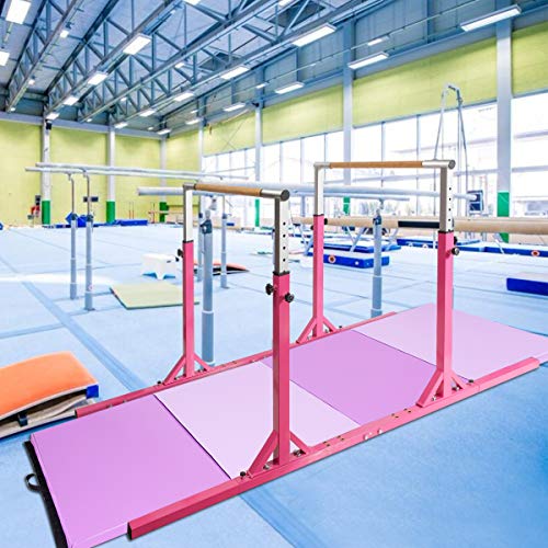 Costzon Double Horizontal Bars, Junior Gymnastic Training Parallel Bars w/ 11-Level 38-55" Adjustable Heights, Converted Single Bar, 264lbs Capacity, Ideal for Indoors, Outdoors, Home Practice (Pink)