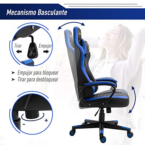 Vinsetto-Silla-Gaming-Silla-de-Escritorio-de-Oficina-Ergonomica-Altura-Regulable-Basculante-con-Reposacabezas-Cojin-Lumbar-61x70x121-129-cm-Azul